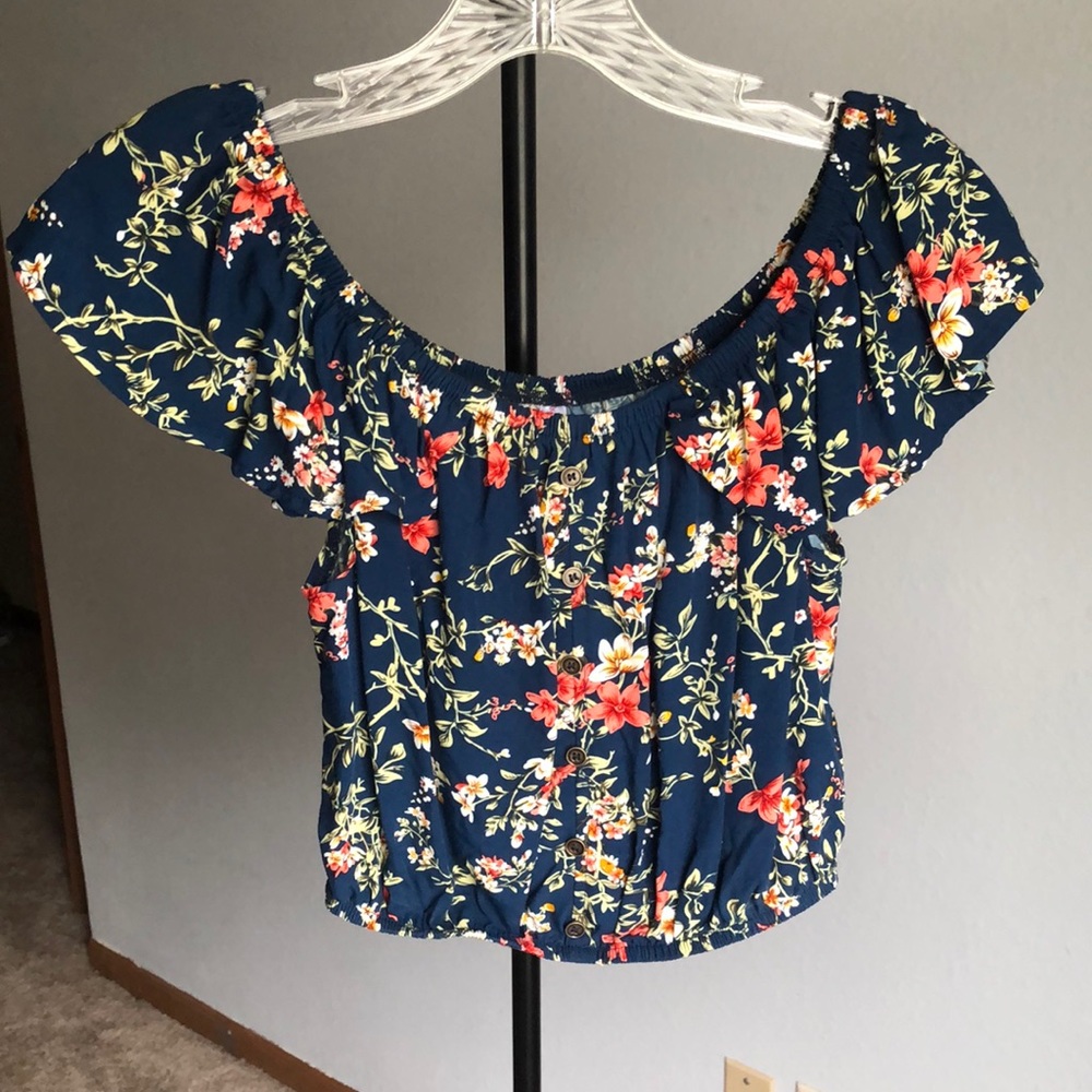 Navy Floral Crop Top